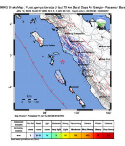 Gempa bumi berkekuatan magnitudo 4,8 terjadi di Kabupaten Pasaman Barat, Sumatera Barat, Jumat (19/12024)