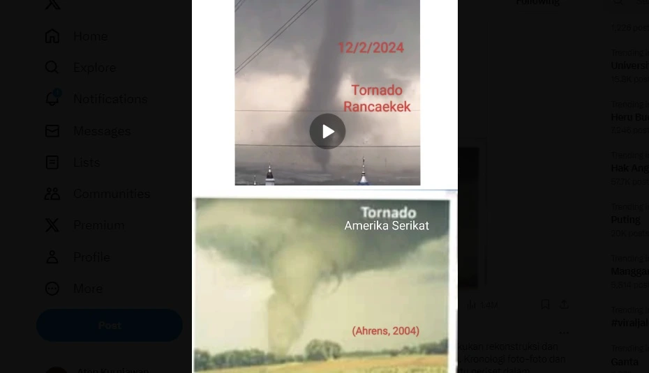 BRIN tegaskan Tornado Rancaekek vs Tornado AS mirip