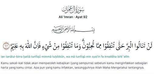 Penjelasan tentang wakaf dalam Al Quran Surat Ali Imran ayat 92