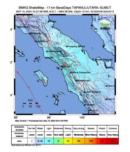 Terjadi Gempa M 5,7 di Tapanuli Utara Sumut