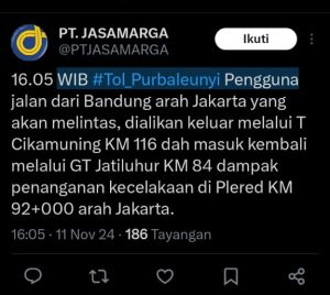 Kecelakaan Beruntun Terjadi di Ruas Jalan Tol Purbaleunyi KM 92