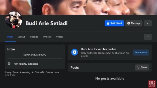 akun facebook budi arie menghilang