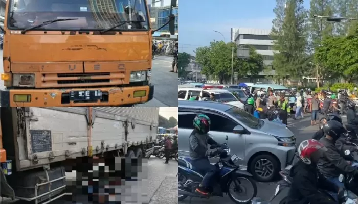 truk tabrak kendaraan di slipi