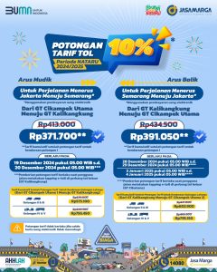 Jasa Marga Berikan Potongan Tarif Tol 10 Persen Jalan Tol Trans Jawa