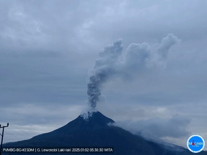 Gunung Lewotobi Laki-laki Alami Erupsi Pagi ini