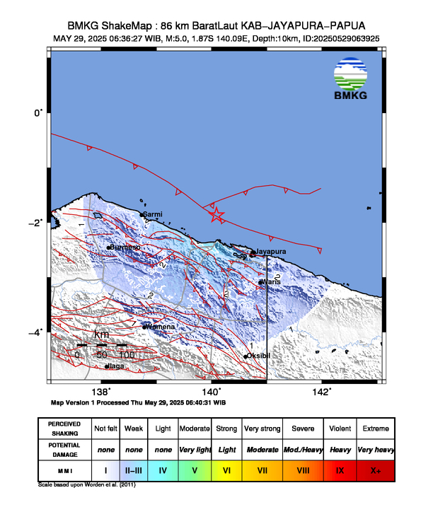 Kabupaten Jayapura Papua Diguncang Gempa Magnitudo 5,0