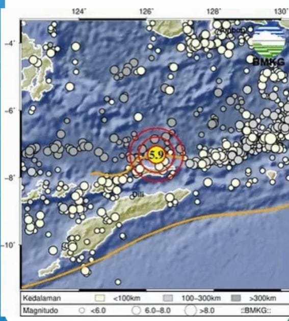 Gempa Magnitudo 5,9 Guncang Wetar Maluku Barat Daya