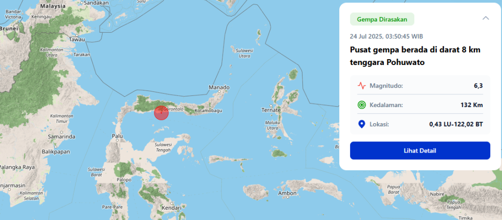 Kamis Dini Hari, Gempa Magnitudo 6,3 Guncang Gorontalo