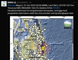Gempa Guncang Melonguane Sulut Magnitudo 5,1