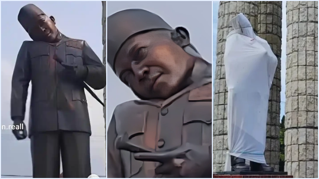 patung kepala soekarno miring